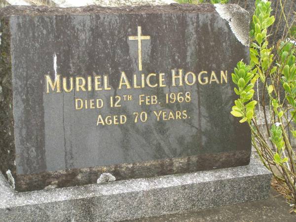 Muriel Alice HOGAN,  | died 12 Feb 1968 aged 70 years;  | Murwillumbah Catholic Cemetery, New South Wales  | 