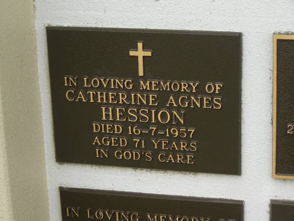 Catherine Agnes HESSION,  | died 16-7-1957 aged 71 years;  | Murwillumbah Catholic Cemetery, New South Wales  | 