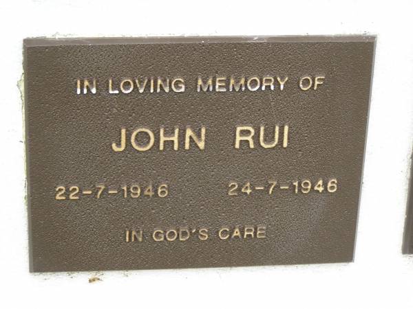 John RUI,  | 22-7-1936 - 24-7-1946;  | Murwillumbah Catholic Cemetery, New South Wales  | 