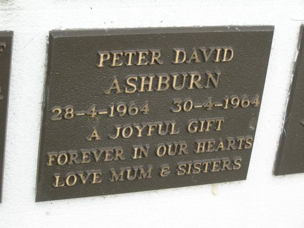 Peter David ASHBURN,  | 28-4-1964 - 30-4-1964,  | loved by mum & sisters;  | Murwillumbah Catholic Cemetery, New South Wales  | 