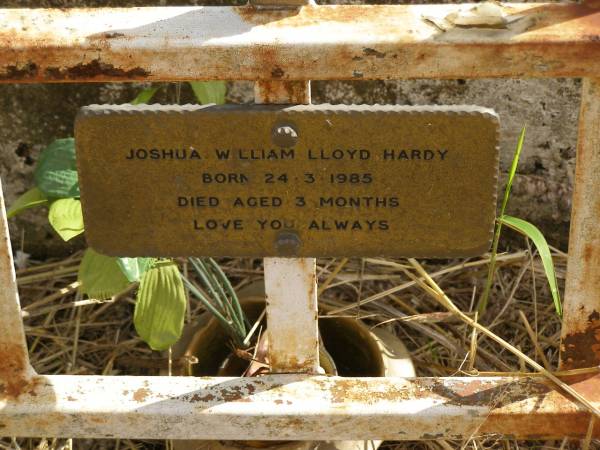 Joshua William Lloyd HARDY,  | born 24-3-1985 aged 3 months;  | Murwillumbah Catholic Cemetery, New South Wales  | 
