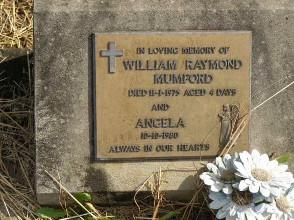 William Raymond MUMFORD,  | died 11-1-1975 aged 4 days;  | Angela,  | died 10-10-1980;  | Murwillumbah Catholic Cemetery, New South Wales  | 