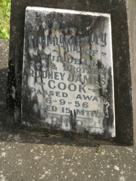 Rodney James COOK,  | son brother,  | died 6-9-56 aged 15 months;  | Murwillumbah Catholic Cemetery, New South Wales  | 