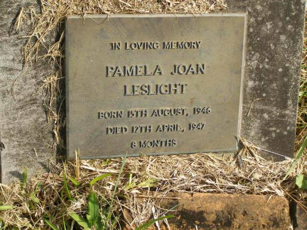 Pamela Joan LESLIGHT,  | born 15 Aug 1946,  | died 12 APril 1947 aged 8 months;  | Murwillumbah Catholic Cemetery, New South Wales  | 