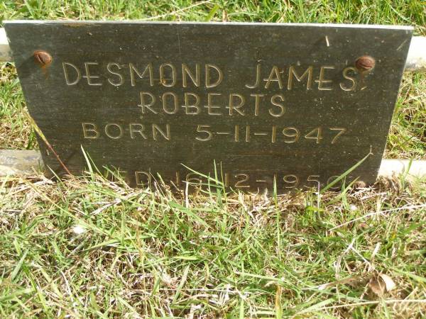 Desmond James ROBERTS,  | born 5-11-1947,  | died 16-12-1950;  | Murwillumbah Catholic Cemetery, New South Wales  | 
