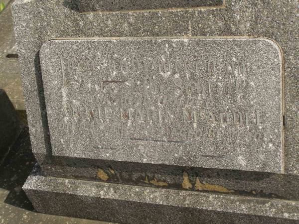 Annie Maria MCARDLE,  | mother,  | died 5 Aug 1943 aged 85 years;  | Murwillumbah Catholic Cemetery, New South Wales  | 