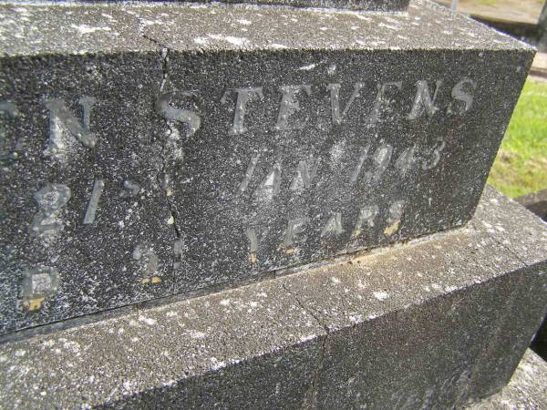 Ellen STEVENS,  | wife mother,  | died 21 Jan 1943 aged 51 years;  | Murwillumbah Catholic Cemetery, New South Wales  | 