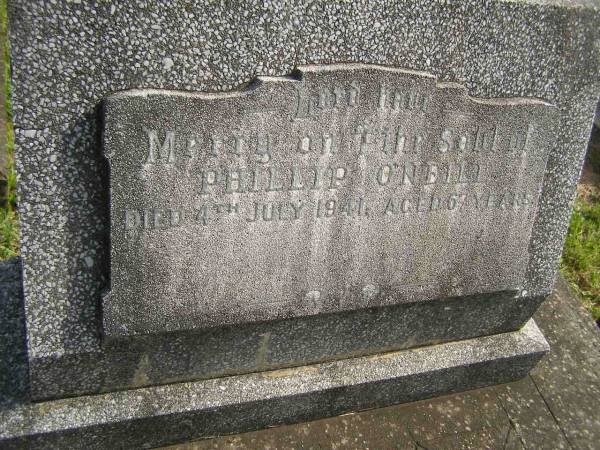 Phillip O'NEILL,  | died 4 July 1941 aged 67 years;  | Murwillumbah Catholic Cemetery, New South Wales  | 