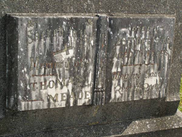 Thomas MEADE,  | died 28 Oct 1939 aged 76 years;  | Murwillumbah Catholic Cemetery, New South Wales  | 