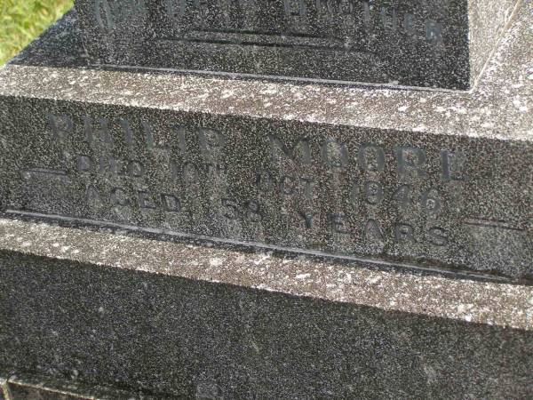 Philip MOORE,  | father,  | died 10 Oct 1946 aged 58 years;  | Murwillumbah Catholic Cemetery, New South Wales  | 