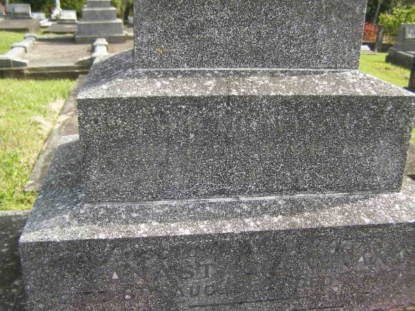 [Edward Thomas?] NUNAN,  | died 17 April 1937 aged 74 years;  | Anastasia NUNAN,  | died 8 Aug 1952 aged 73 years;  | Murwillumbah Catholic Cemetery, New South Wales  | 