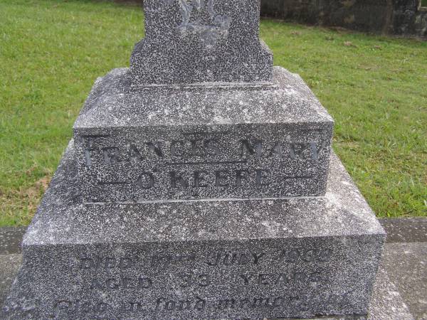Frances Mary O'KEEFE,  | died 17 July 1939 aged 33 years;  | Mary Patricia (Patty) O'KEEFE,  | died 25 Aug 1936 aged 3 years;  | Murwillumbah Catholic Cemetery, New South Wales  | 