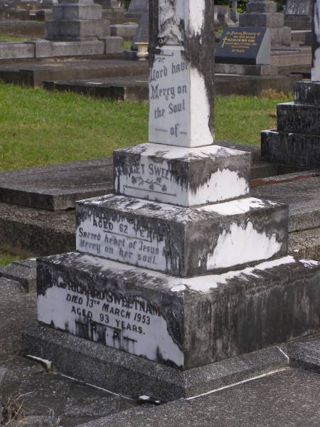 Bridget SWEETNAM,  | died 30 Dec 1936 aged 62 years;  | Richard SWEETNAM,  | died 13 March 1953 aged 93 years;  | Murwillumbah Catholic Cemetery, New South Wales  | 