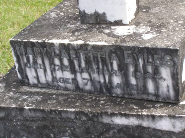Mary Laetitia EYLES,  | died 27 Jan 1944 aged 71 years;  | Murwillumbah Catholic Cemetery, New South Wales  | 