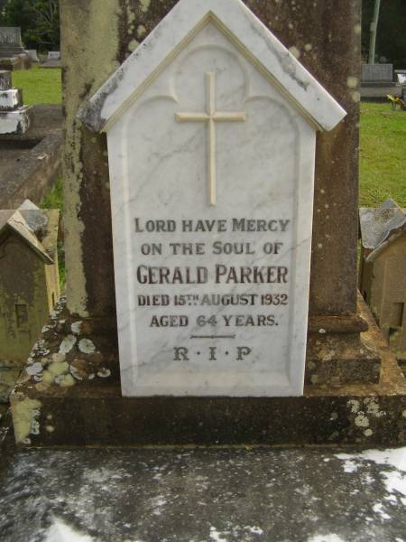 Gerald PARKER,  | died 15 Aug 1932 aged 64 years;  | Murwillumbah Catholic Cemetery, New South Wales  | 