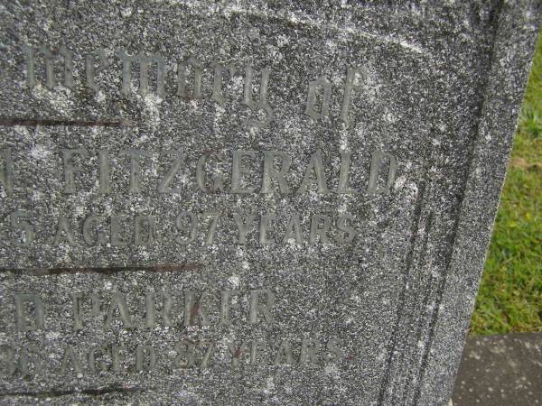 Elizabeth Ann FITZGERALD,  | died 16 Sept 1945 aged 97 years;  | Alfred PARKER,  | died 4 Sept 1936 aged 87 years;  | Murwillumbah Catholic Cemetery, New South Wales  | 