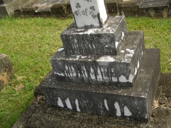 William MCINERNEY,  | husband of Annie MCINEREY,  | died 20 Aug 1933 aged 64 years;  | Murwillumbah Catholic Cemetery, New South Wales  | 