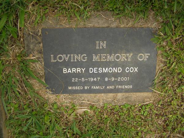 Barry Desmond COX,  | 22-5-1947 - 8-9-2001;  | Murwillumbah Catholic Cemetery, New South Wales  | 