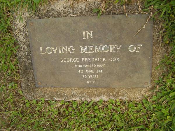 George Frederick COX,  | died 4 April 1974 aged 70 years;  | Murwillumbah Catholic Cemetery, New South Wales  | 