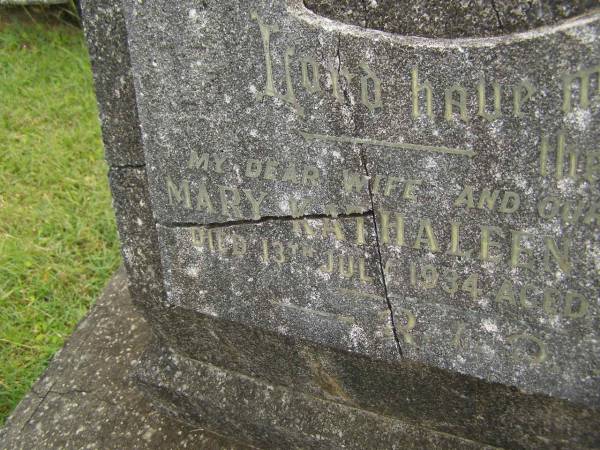 Mary Kathaleen NUGENT,  | wife mother,  | died 13 July 1934 aged 45 years;  | Murwillumbah Catholic Cemetery, New South Wales  | 