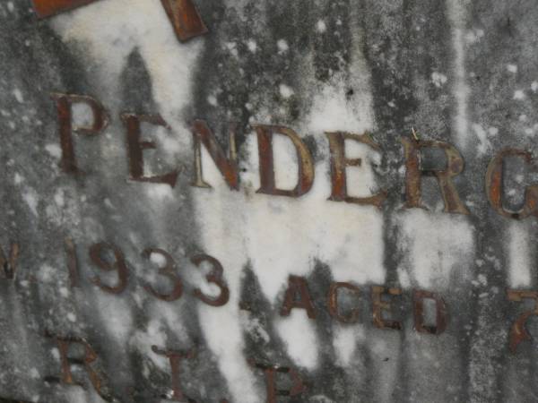 Daniel PENDERGAST,  | died 24 Nov 1933 aged 74 years;  | Murwillumbah Catholic Cemetery, New South Wales  | 