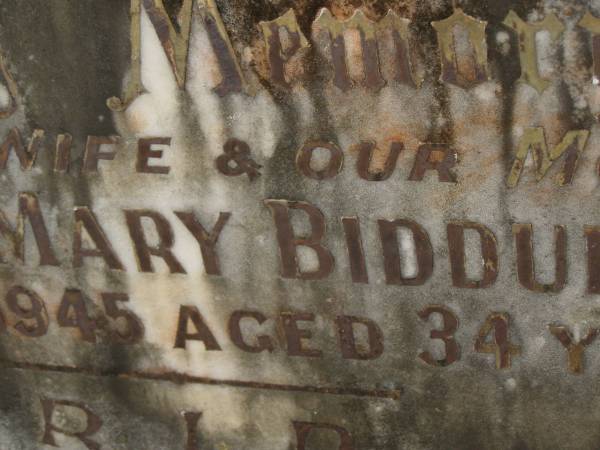 Margaret Mary BIDDULPH,  | wife mother,  | died 13-6-1945 aged 34 years;  | Murwillumbah Catholic Cemetery, New South Wales  | 