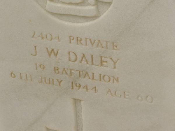 J.W. DALEY,  | died 6 July 1944 aged 60 years;  | Murwillumbah Catholic Cemetery, New South Wales  | 