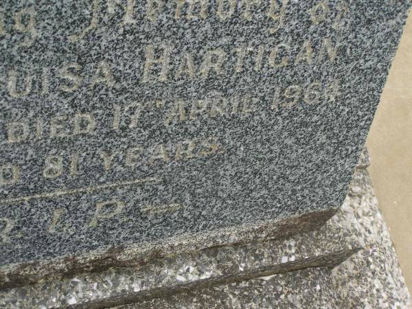 Annie Louisa HARTIGAN,  | died 17 April 1964 aged 81 years;  | Murwillumbah Catholic Cemetery, New South Wales  | 