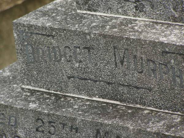 Bridget MURPHY,  | died 25 March 1946 aged 78 years;  | Walter Lawrence MURPHY,  | died 2 July 1948 aged 87 years;  | Murwillumbah Catholic Cemetery, New South Wales  | 