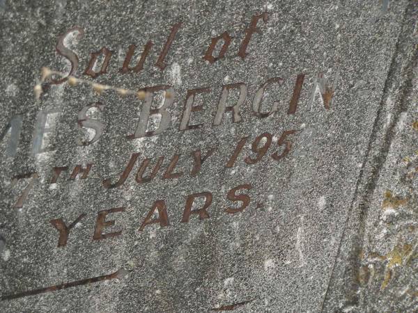 Joseph James BERGIN,  | died 7 July 1952 aged 75 years;  | Murwillumbah Catholic Cemetery, New South Wales  | 