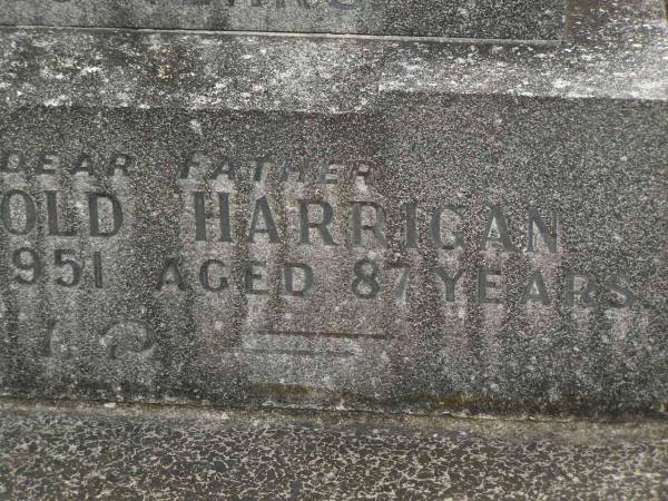 Mary Elizabeth HARRIGAN,  | mother,  | died 12 Jan 1946 aged 78 years;  | Edward Arnold HARRIGAN,  | father,  | died 30 June 1951 aged 87 years;  | Murwillumbah Catholic Cemetery, New South Wales  | 