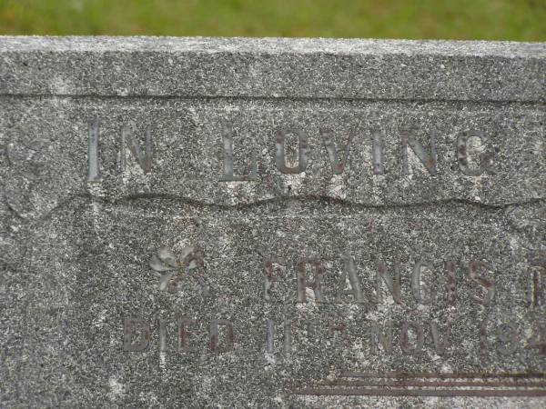 Francis Allan WALSH,  | died 11 Nov 1945 aged 63 years;  | Louisa Agnes WALSH,  | died 23 June 1951 aged 68 years;  | Murwillumbah Catholic Cemetery, New South Wales  | 