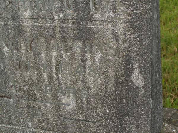 William Stanley COUSINS,  | died 20 July 1948 aged 62 years;  | Murwillumbah Catholic Cemetery, New South Wales  | 