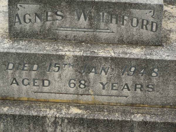 Agnes WITHFORD,  | died 15 Jan 1948 aged 68 years;  | Murwillumbah Catholic Cemetery, New South Wales  | 