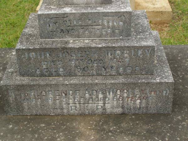 John Joseph WORLEY,  | husband father,  | died 15 Dec 1947 aged 50 years;  | Florence Ada WORLEY,  | wife,  | died 18-5-66 aged 66 years;  | Murwillumbah Catholic Cemetery, New South Wales  | 