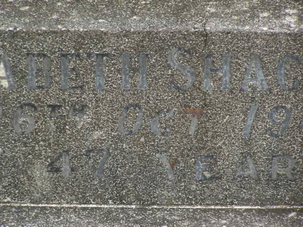 Elsa Elizabeth SHACKELL,  | mother,  | died 26 Oct 1947 aged 47 years;  | Murwillumbah Catholic Cemetery, New South Wales  | 