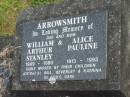 William Arthur Stanley ARROWSMITH, dad, 1909 - 1980; Alice Pauline ARROWSMITH, mum, 1913 - 1993; children Joy (dec'd), Bill, Beverley & Katrina; Murwillumbah Catholic Cemetery, New South Wales 