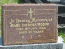
Mary Theresa MODINI,
die 16 July 1965 aged 37 years;
Murwillumbah Catholic Cemetery, New South Wales
