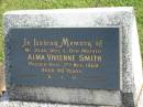 Alma Vivienne SMITH, wife mother, died 2 Nov 1969 aged 60 years; Murwillumbah Catholic Cemetery, New South Wales 