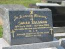 Sarah SOLOMON, 10 July 1914 - 15 Nov 2005, mother grandmother; Murwillumbah Catholic Cemetery, New South Wales 