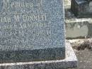 Evelyn Sarah MCCONNELL,
wife mother,
died 18-2-1959 aged 59 years;
Ambrose Gregory MCCONNELL,
died 25-4-1980 aged 84 years;
Murwillumbah Catholic Cemetery, New South Wales