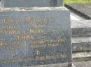 
Alfred Stowell JOHNS,
father,
died 16 Nov 1861 aged 73 years;
Mary JOHNS,
mother,
died 22 Nov 1967 aged 84 years;
erected by daughters Eileen, Madge & Nell;
Murwillumbah Catholic Cemetery, New South Wales
