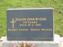 Joseph John RYDER, died 10-2-1981 aged 70 years; Murwillumbah Catholic Cemetery, New South Wales 
