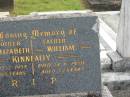 
Bridget Elizabeth KINNEALLY,
mother,
died 12-2-1958 aged 65 years;
William KINNEALLY,
father,
died 24-6-1960 aged 77 years;
Murwillumbah Catholic Cemetery, New South Wales
