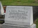 
John Frederick BOYLE,
died 24 Sept 1955 aged 72 years;
Elizabeth Mary BOYLE,
died 29 Dec 1958 aged 83 years;
Murwillumbah Catholic Cemetery, New South Wales
