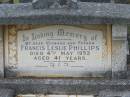 Francis Leslie PHILLIPS, husband father, died 4 May 1953 aged 41 years; Murwillumbah Catholic Cemetery, New South Wales 