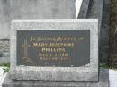 
Mary Josephine PHILLIPS,
died 2-2-1981 aged 66 years;
Murwillumbah Catholic Cemetery, New South Wales
