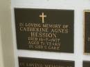 
Catherine Agnes HESSION,
died 16-7-1957 aged 71 years;
Murwillumbah Catholic Cemetery, New South Wales
