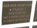 Gerard MCDONALD, died 27-12-61, infant son of Pat & Trish MCDONALD; Murwillumbah Catholic Cemetery, New South Wales 