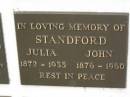 
Julia STANDFORD,
1872 - 1935;
John STANDFORD,
1876 - 1960;
Murwillumbah Catholic Cemetery, New South Wales
